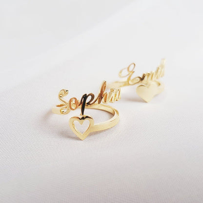 Unique Single Name Heart Ring