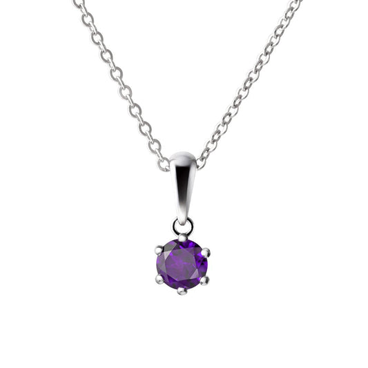 Silver - Tiny Natural Blue Amethyst Gemstone & Sterling Silver Pendant Necklace